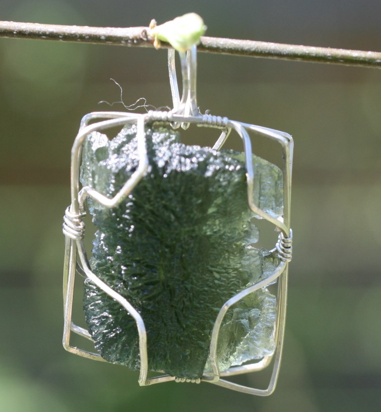 Moldavite Gemstone Sterling Silver wrapped Pendant protection, cleansing, chakras activation,  transformation and rapid spiritual evolution 4912